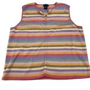 Jackie‎ Blue Vintage Striped Sleeveless Cotton Knit Top XL Multicolor 80s 90s